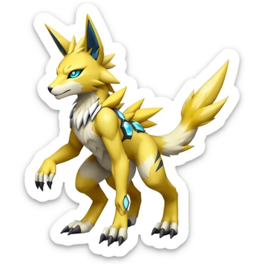 Cool Edgy Shiny Futuristic Ethereal Legendary Zeraora-Digimon-Renamon-Pokemon-hybrid full body sticker