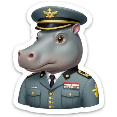 Hippopotame en tenue de general sticker
