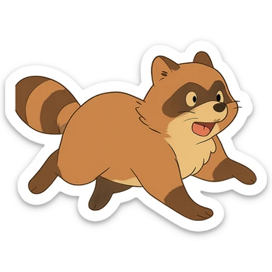 ghibli style raccoon running sticker