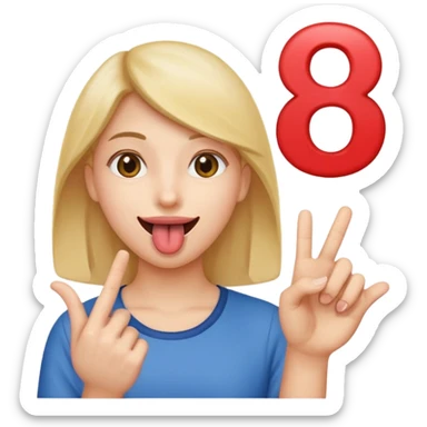 Happy face with tongue out with a number six in one hand and number seven in the other hand sticker
