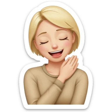 person arms crossed hands holding neck eyes closed/tongue out/laughing crying/  sticker