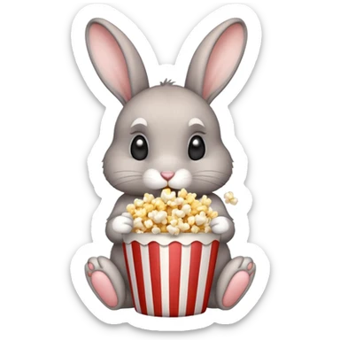 A rabbit gray and beige eating pop corns sticker
