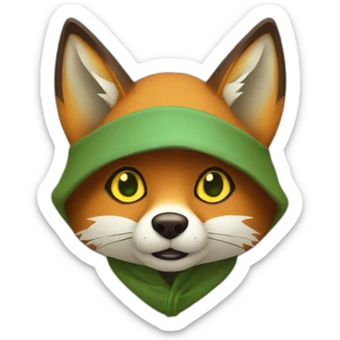 brown fox with yellow eyes and a dark green hood sticker