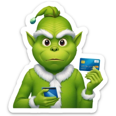 Grinch with credit card at bank  sticker