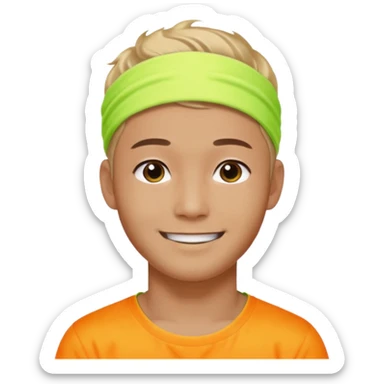 Korean 27-year-old male health coach / Wearing fluorescent colors / White face / Hairband / Smiling expression / Short hair / sticker