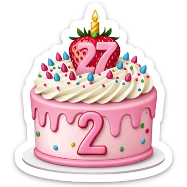 Pink Strawberry birthday cake with the number 27 in the front  sticker