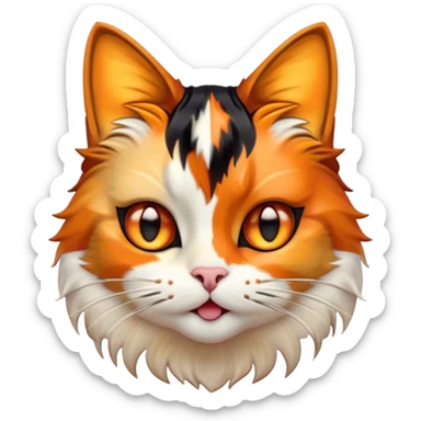 Cinematic Comical Calico Cat Portrait Emoji, Head tilted dramatically with an exaggeratedly surprised expression, showcasing a vibrant patchwork fur of orange, black, and white with wide, comically expressive eyes, simplified yet hilariously detailed, glowing with a sassy, golden radiance, high shine, exuding playful mischief and cheeky feline attitude, styled with a soft glowing outline, capturing the essence of a calico cat that looks ready to leap off the screen with mischievous flair! sticker