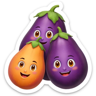 Crazy eggplant with crazy peach together sticker