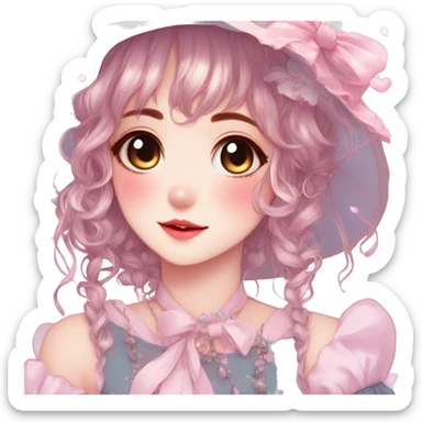 Gorgeous anime style lady with blushing face and accessories cottagecore fairycore Kawaii anime colorful pearly romantic aesthetic trending style sticker