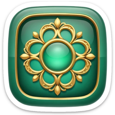 Jade and gold filigree style rounded square icon button sticker