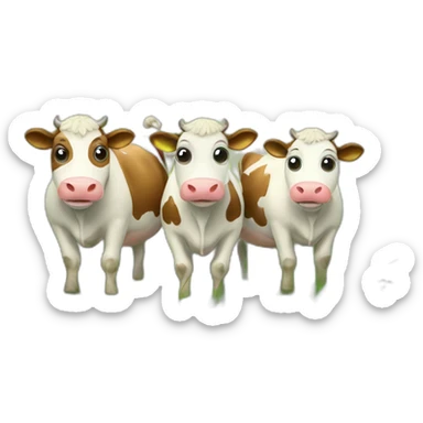 Three cute smiley cows on green field sticker
