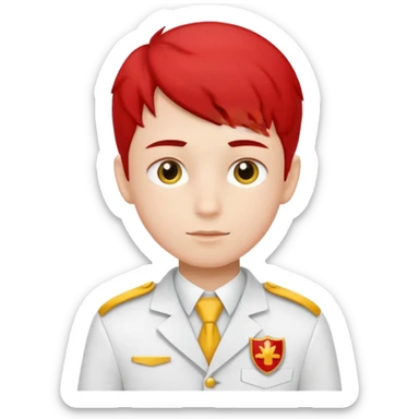 um menino estudante com uniforme branco e detalhes amarelo e vermelho sticker