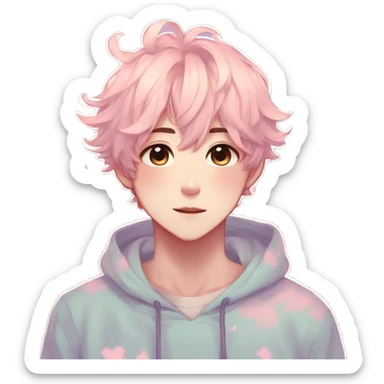 Gorgeous pastel anime style boy man with blushing face and butterflies aesthetic trending style sticker