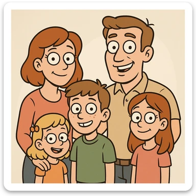 a white family with three children, a boy and two girls sticker