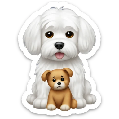 Male Maltese dog with a bear plushie  sticker