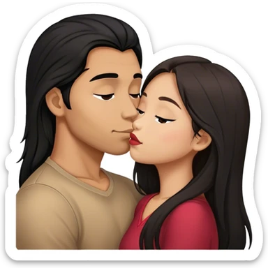 Guy with long black hair kissing Filipina girl with brown hair  sticker
