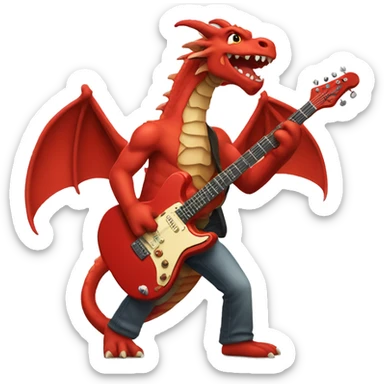 red dragon playing rock guitar sticker