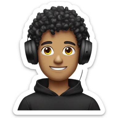 super curly white teen man black sweatshirt on headphones sticker