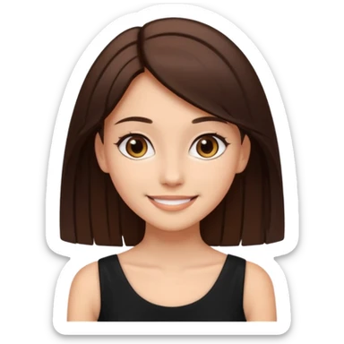 девушка в черном платье с коричневыми волосами средней длины, у нее карие глаза и красивая улыбка, она стройная sticker