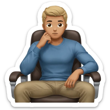 guy imitating thinker statue pose but with casual clothes and sitting in a office chair and looking up sticker
