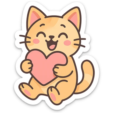 pastel toon style cute cat with a heart sticker