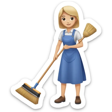 person sweeping the floor with a broom, cheerful and tidy sticker