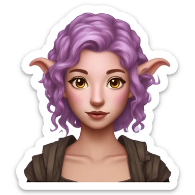 tiefling lavender skin freckles pink hair sticker