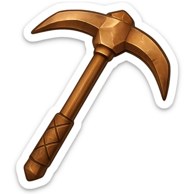Create a bronze version of the pickaxe, matching the color, texture, and worn metallic look of the bronze dagger, but keep the pickaxe's shape. The style should emulate the emoji style with a transparent background. sticker