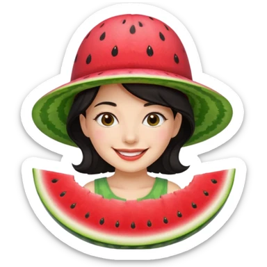 dark haired woman with watermelon hat sticker