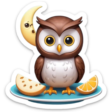 3D symbolizing night owl, late night food order, moon and food theme, cute and modern, soft lighting, glossy, isolated, no background
 sticker