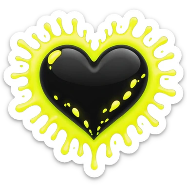 A neon yellow heart with black splashes inside the heart and The text UVP in the heart sticker