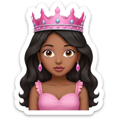 Crown TONE 4 black women with long WAVY hair pink dress pink crown facing forward black hair adult woman sticker