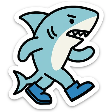 a shark walking with blue shoes sticker