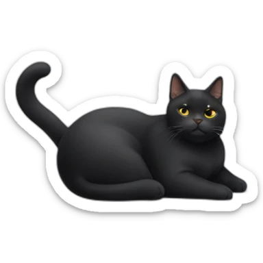obese black cat lying on the back sticker