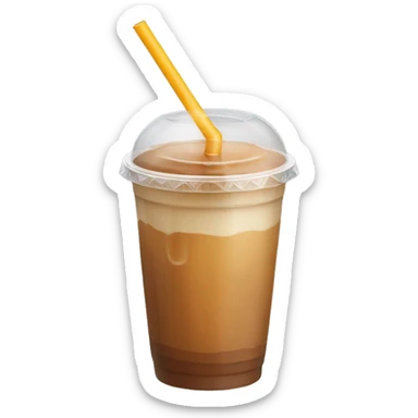 Iced caramel latte in a plastic cup with a lid and straw sticker