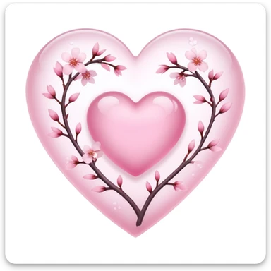 heart with sakura and frosted glass effect sticker