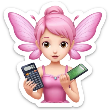 Pink fairy flying with pixie dust carrying a calculator  sticker