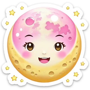 Full Moon and stars light pink and yellow kawaii sticker