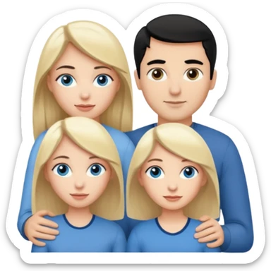 3 people. Throuple. Blank woman with blond hair and blue eye color on left. a blank man with black hair and grey eye color in the middle. And a blank woman with brown hair and grey eye color on the right. Holding each other  sticker