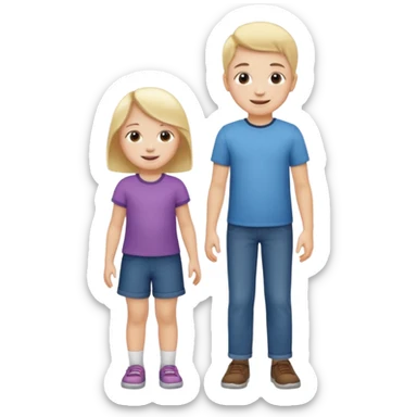 small child standing next to a tall child sticker