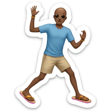  Black bald man with shades dancing in men’s brown flip flops  sticker