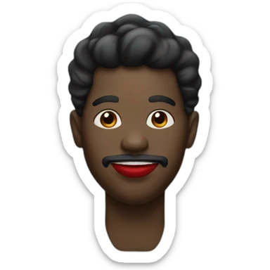 black man with a single bone on his head and big red lips sticker