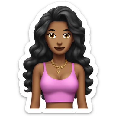 Tanned woman with long black hair dressed in 90s hip hop hair, makeup, and attire sticker