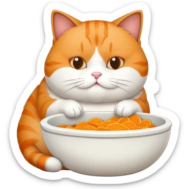 Fat cat eating from food bowl sticker