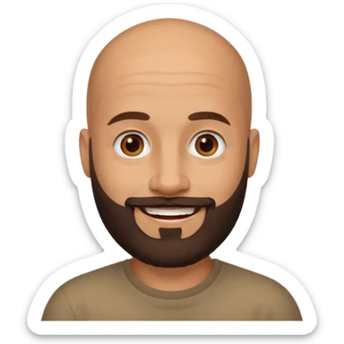 Dark brown medium length beard bald man,  sticker