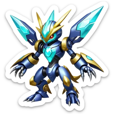 Shiny Futuristic Fakemon-Pokemon-Digimon-Spectrobes-fusion, full body sticker