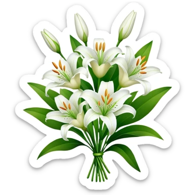bouquet White Lily, luxuriant, stem, leaf, bud sticker