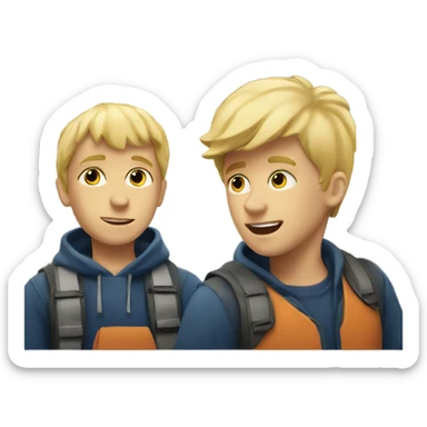 Two blonde boys watching a train sticker