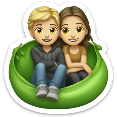 Two young white brunette siblings in a peapod sticker