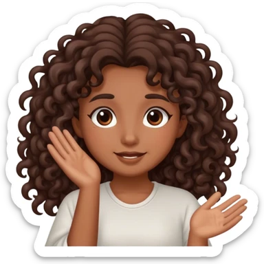 Brown girl with dark brown long curly hair saying good morning  sticker